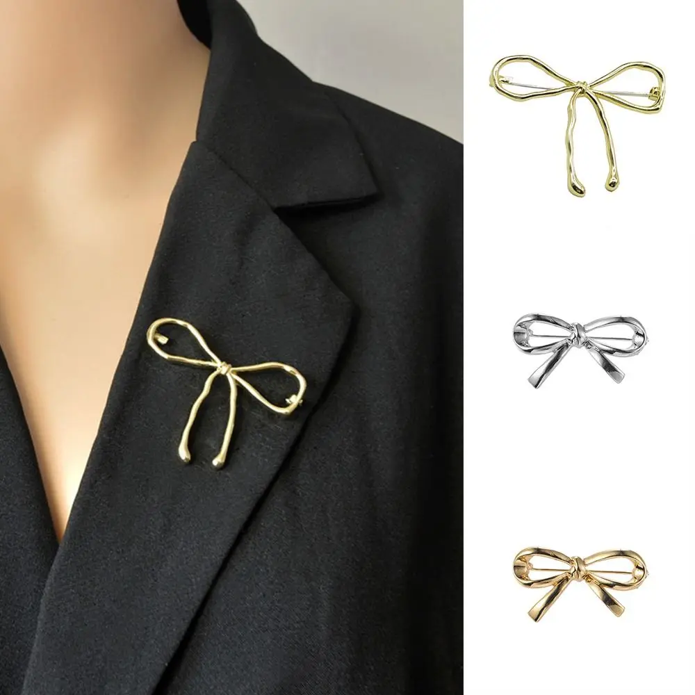 Balletcore Bowknot Brooch Korean Style Alloy Hollow Metal Brooch Jewelry Accessories Clothes Accessories Anti-Exposure Brooch