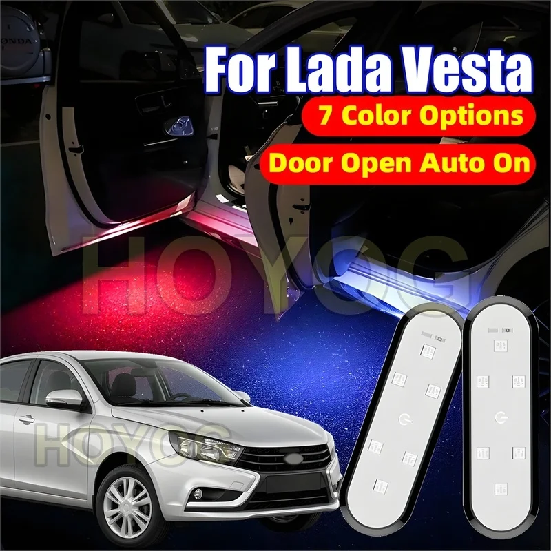 For Lada Vesta 2015-2026 Wireless 1-4pcs Car Door Courtesy Light with a Magnetic Sensor and Type-C Charging