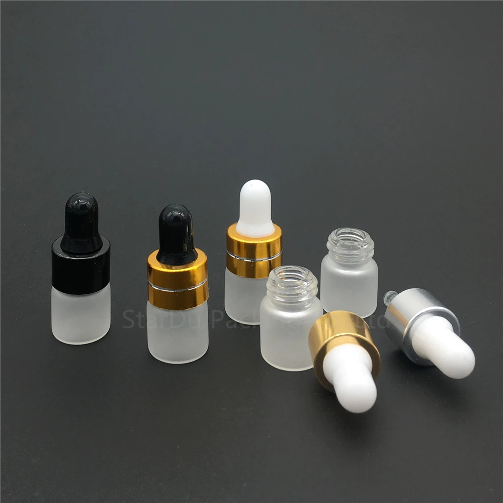 100pcs vazio 1ML frasco conta-gotas de vidro fosco 1cc mini frasco de vidro com pipeta conta-gotas