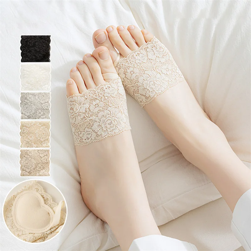 Meias Antefoot Invisible Elasticity Lace para Mulheres, Anti Slip Pads, Resistência ao Choque, Protetores de Pé Espessados