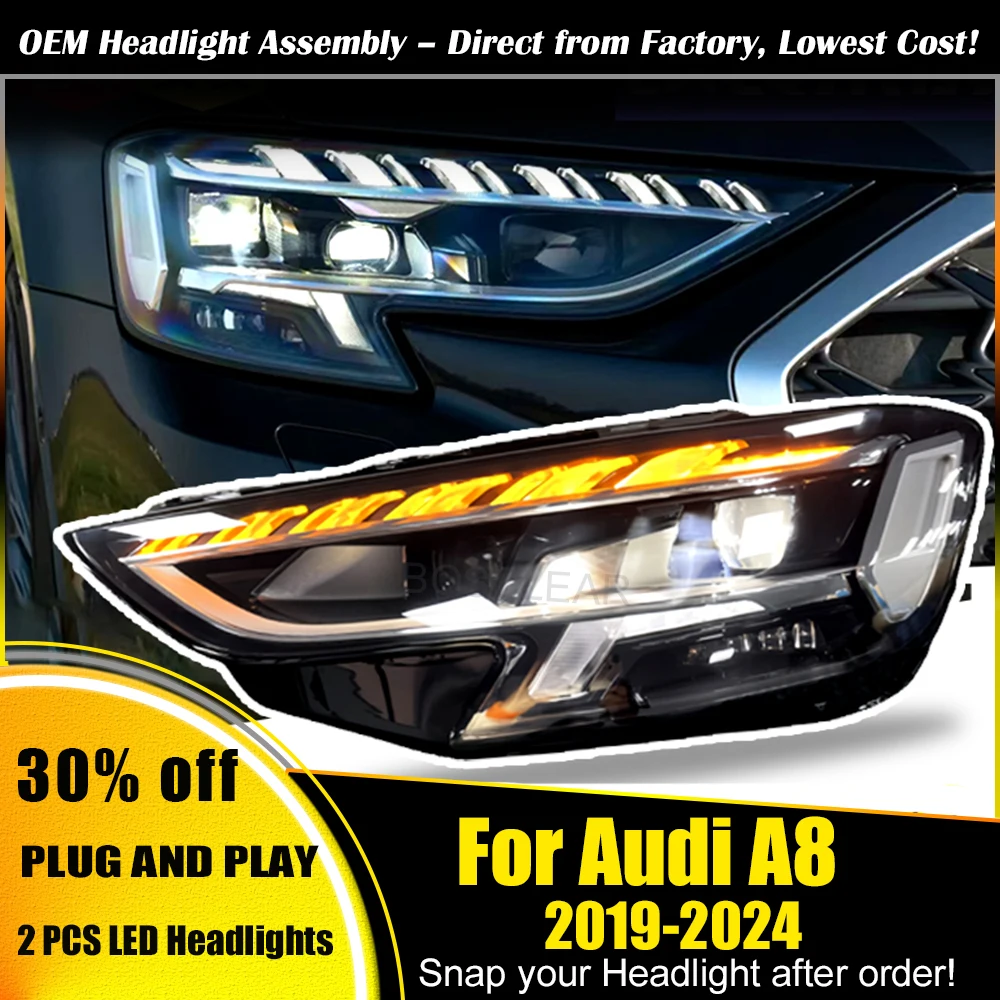 For Audi 2018-2025 A8 A8L S8 Upgraded New High-end Digital Matrix Water Dynamic Headlight Assembly DRL  Angel Eye Projector Lens