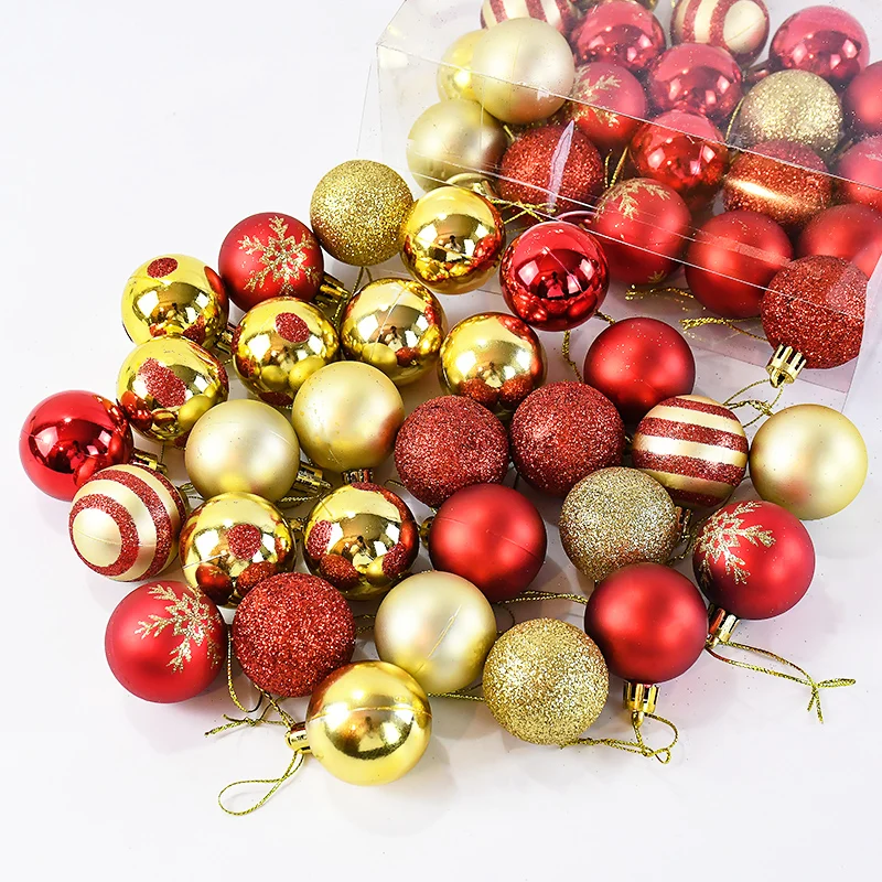 

50PCS Christmas Balls Box Hanging Xmas Trees Ornaments Red Gold Pendant Christmas Decorations For Home New Year Navidad Decors