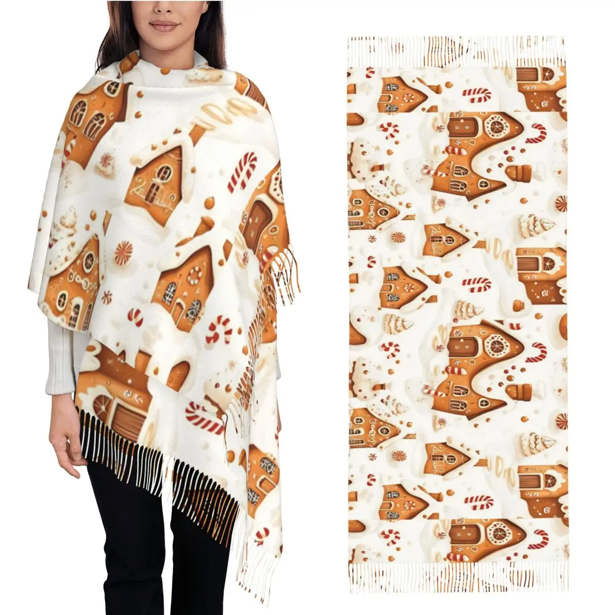 

Whimsical Gingerbreads House Holiday Scene Shawls Wraps for Womens Winter Warm Large Soft Scarf Pashminas Shawl Scarves