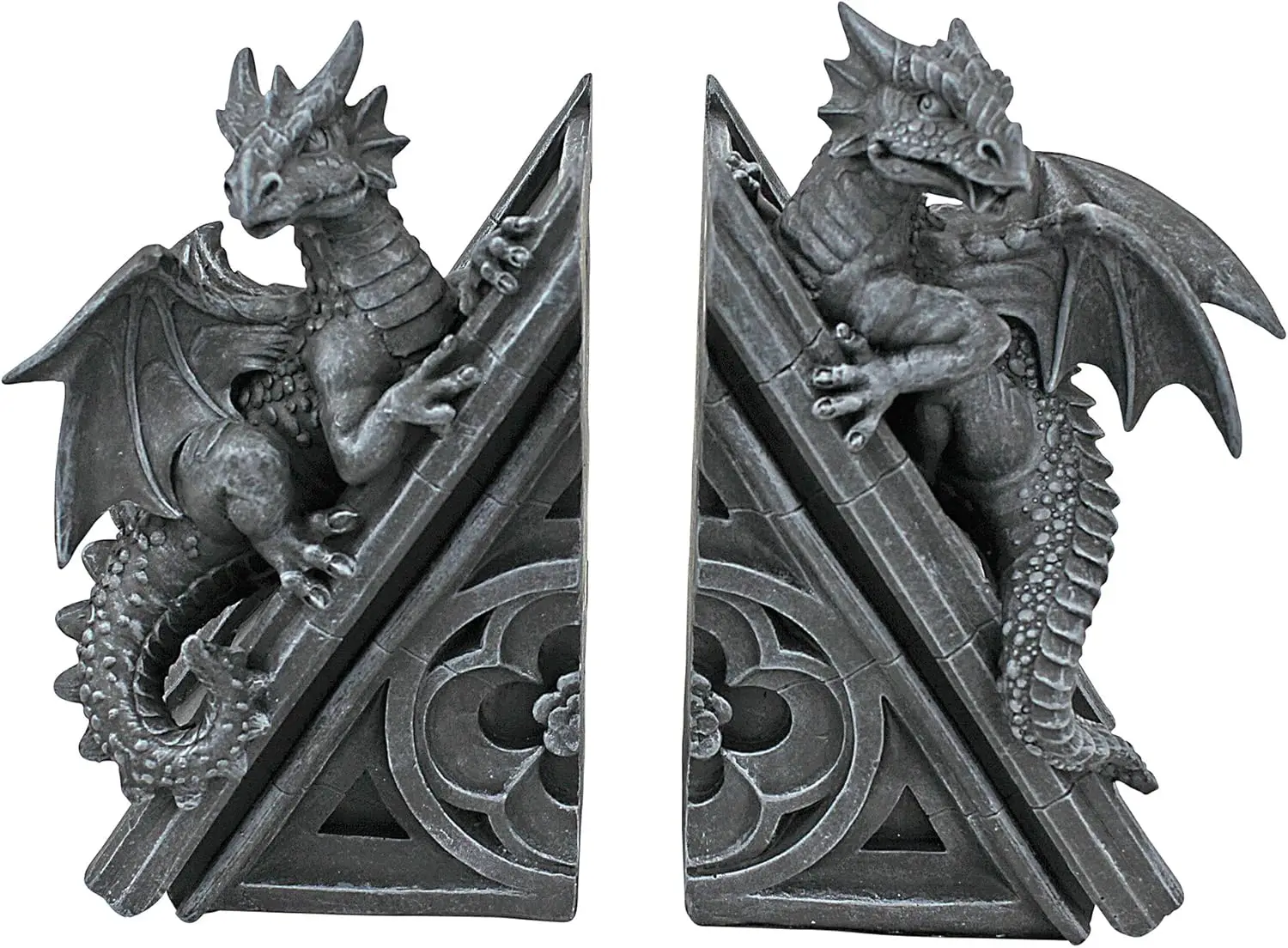 

Castle Dragon Gothic Decor Decorative Bookend Statues, 8 Inch, Set of Two, Polyresin, Grey Stone
