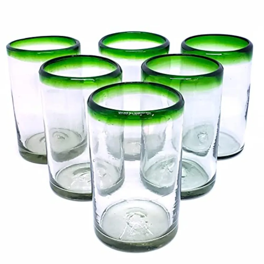 

Emerald Green Rim 14 oz Drinking Glasses set of 6,Recycled Glass, Lead-free, Toxin-Free (Drinking)