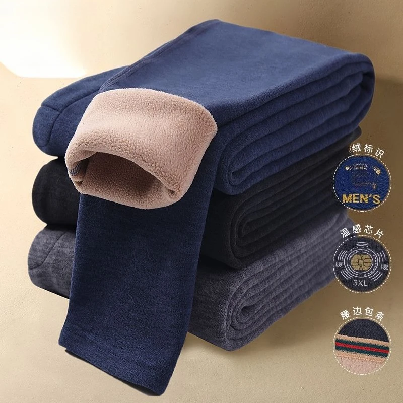

Men Warm Bottoms Pants Comfortable Underpants Sleepwear High Waist Fleece Close-fitting Elasticity Cold-proof Tights Leggings