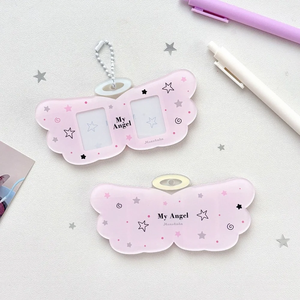 

Милый кулон с крыльями ангела на рукаве для карточек, прозрачный дизайн «сделай сам», обложка для карт, сумка, подвеска, держатель для фотокарточек