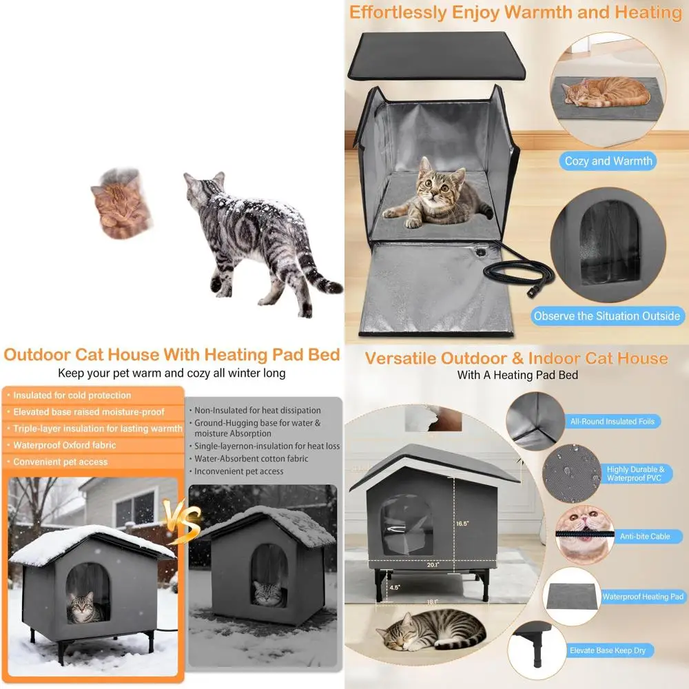 

Утепленный уличный домик для кошек с грелкой, приподнятый домик для нескольких кошек - серый