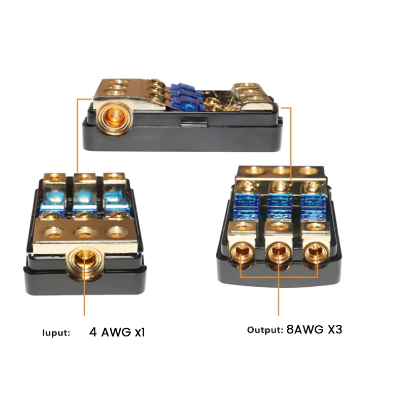 AEA6-3 Way ANL Fuse Holder 60 Amp Distribution Block 4 Gauge In To 8 Gauge Out For Car Truck Boat Marine Audio Amplifier view 3