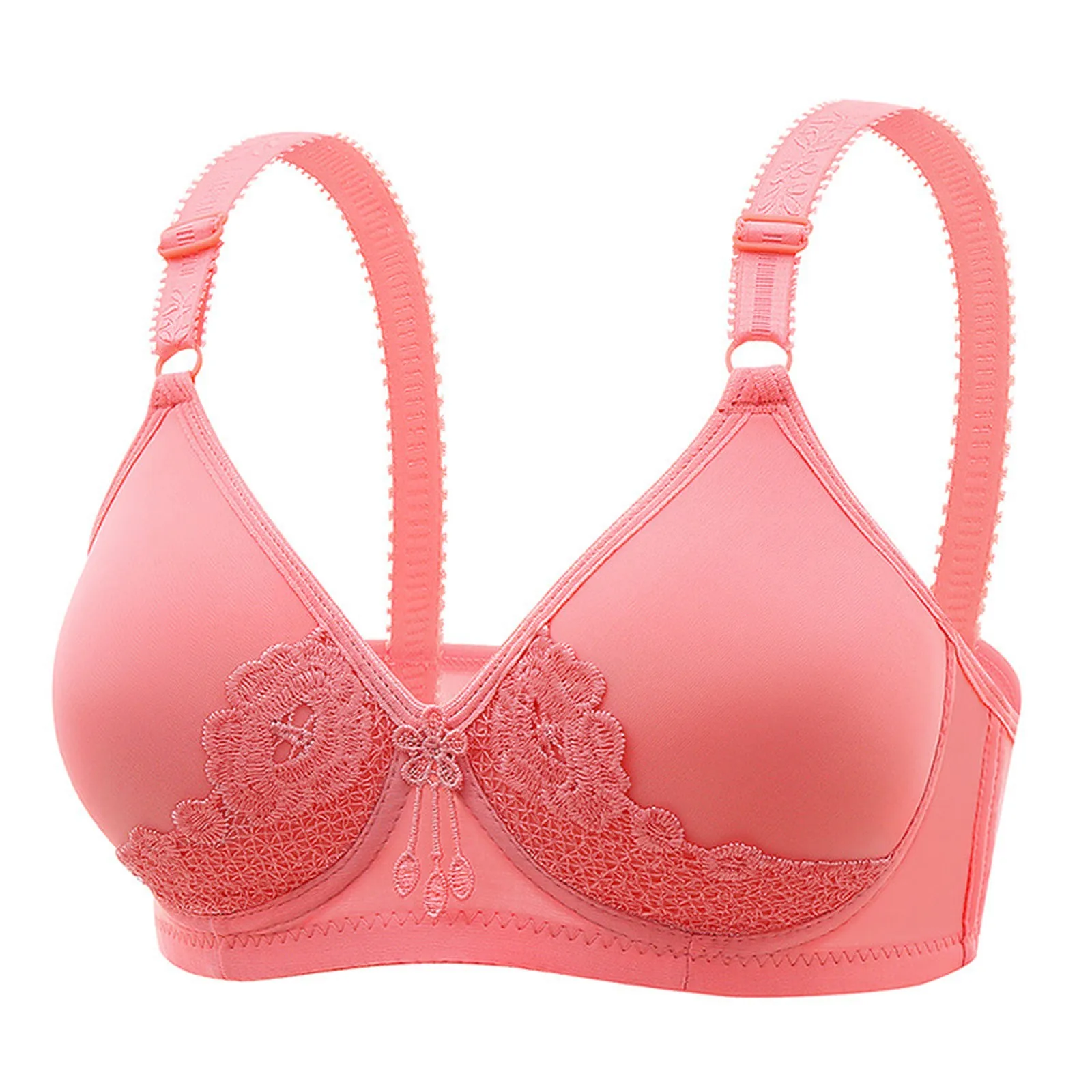 Women's Front Side Buckle Lace Edge Without Steel Ring Movement Seamless Gathering Adjustment Ultra-thin Ice Silk Padded Bra