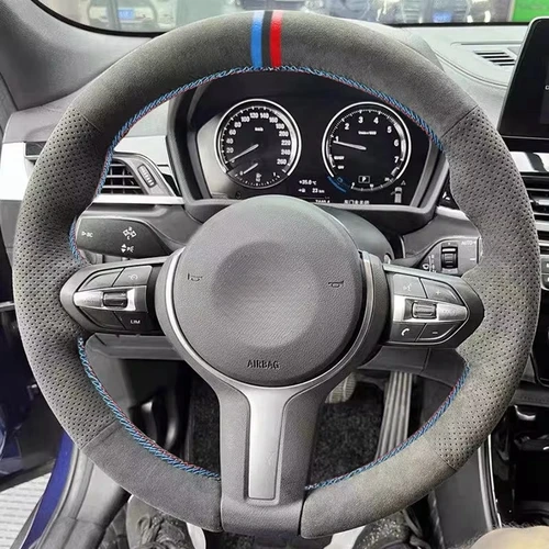 Para BMW M Sport F10 F12 F30 F32 F34 F45 F22 F39 F15 F16 F25 F26 cubierta de cuero de gamuza suave para volante de coche