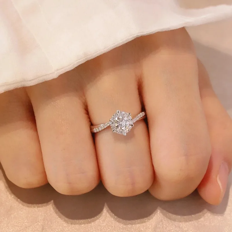 Hot Selling Zircon Snowflake Design Geometric Ring For Women Wedding Engagement Party Jewellery Accessories Size 6-10