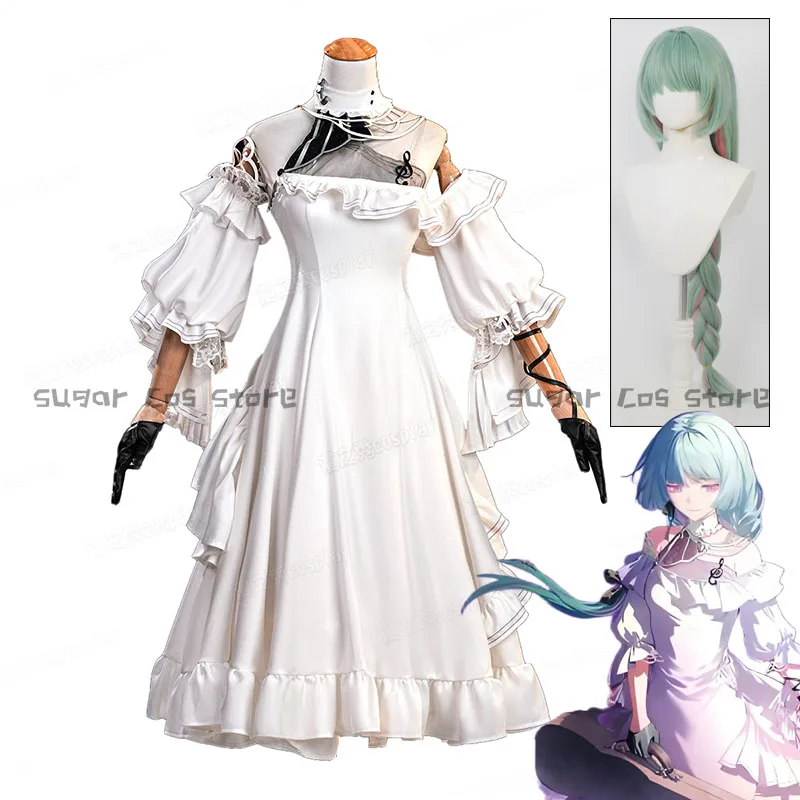 Game Wuthering Waves Phrolova Cosplay Costume Wig White Dress Earrings Headwear Fractsidus Cos For Women Girls Halloween Party