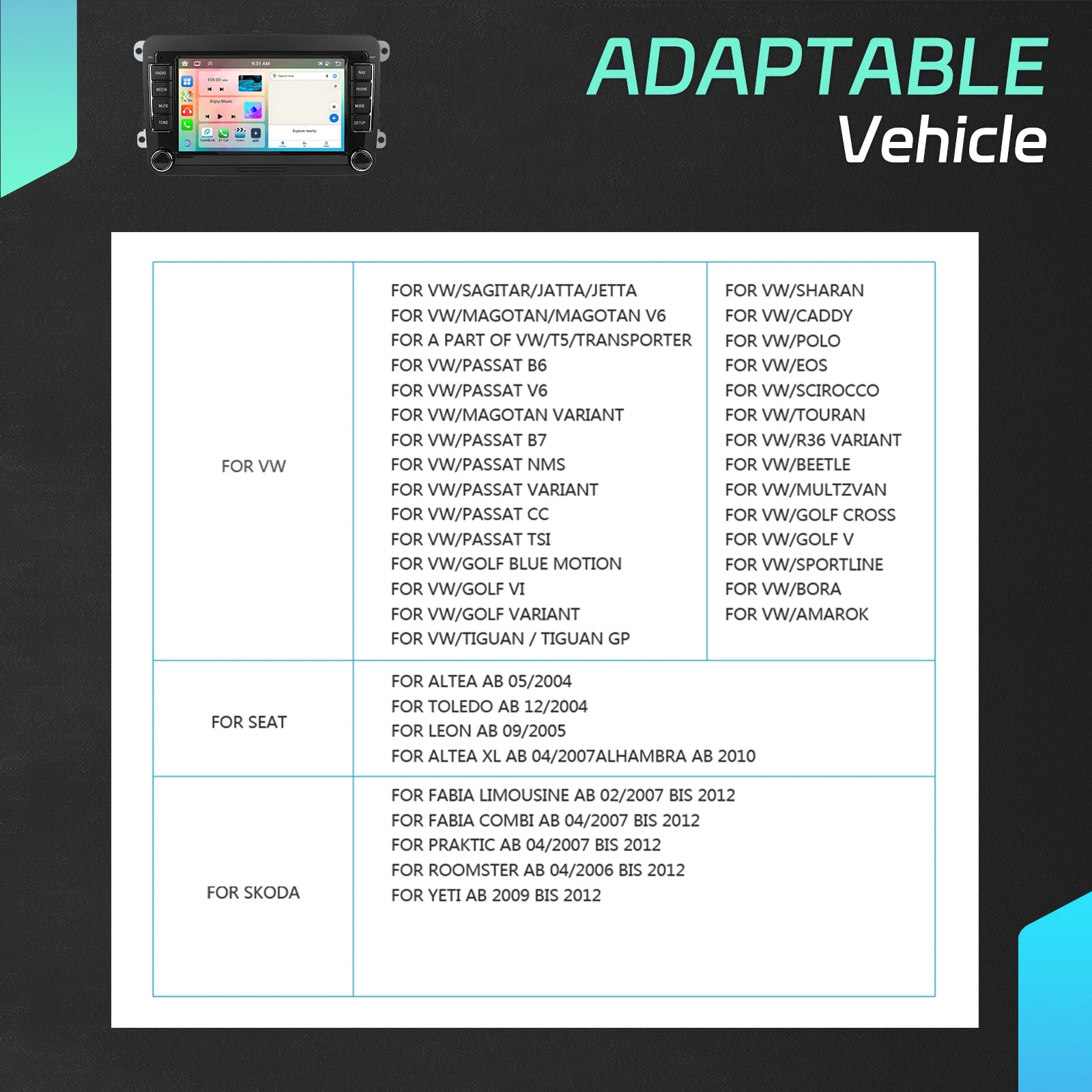 Podofo 6 + 128G 7 ''/8''/9 ''سيارة ستيريو لشركة فولكس فاجن/باسات/جولف/بولو/بورا مشغل وسائط متعددة أندرويد السيارات Carplay WIFI GPS EQ صوت السيارة