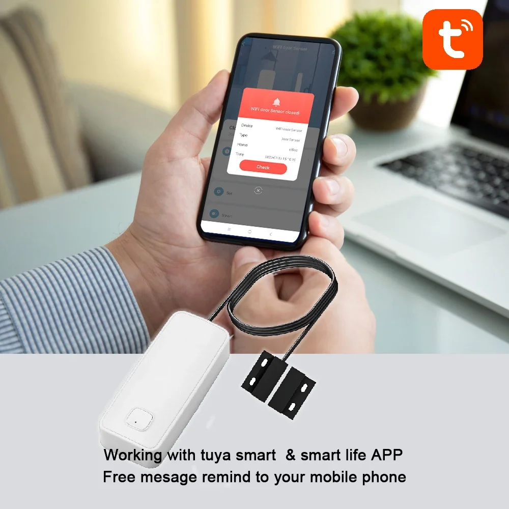 Tuya WIFI Smart Door Window Magnetic Sensor Security Alarm Open Closed Detector for Anti-theft Door Iron Rolling Door Iron Gate