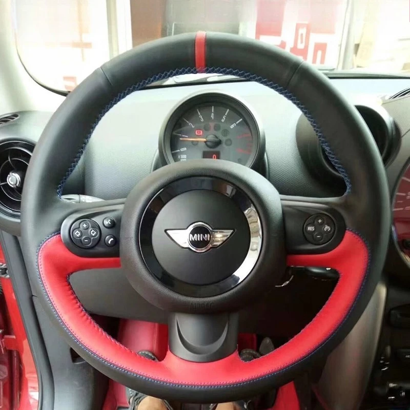 

Для Mini Cooper JCWACEMAN CLUBMAN F54 F55 F56 F57 R55 R56 R57 R60 F60 Сшитый вручную чехол на руль из натуральной кожи автомобиля