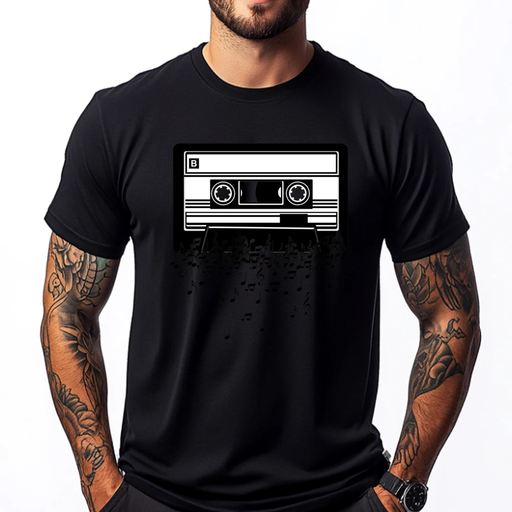 

Cassette Mens Clothing Funny Shirt Man Tops Tees Graphic Cotton Streetwear Short Sleeve Summer Tops Loose