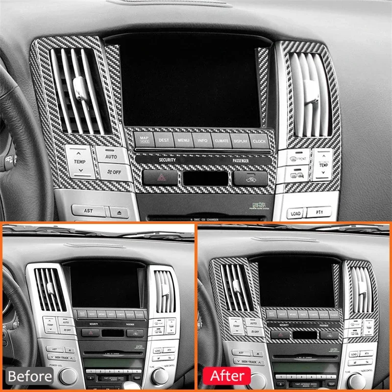 Carbon Fiber Car Central Console Navigation Control Panel Frame Screen Strips Decoration Sticker For LEXUS RX300 RX350 2004-2009
