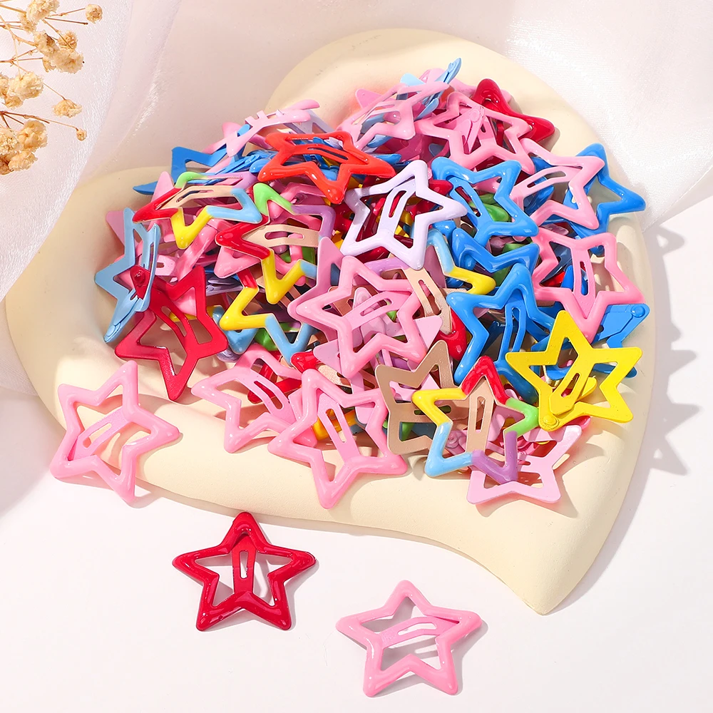 

30Pcs Random Colorful Star BB Hairclips Girls Cute Star Barrettes Women Simple Metal Snap Clip Headdress Hair Jewelry Accessorie