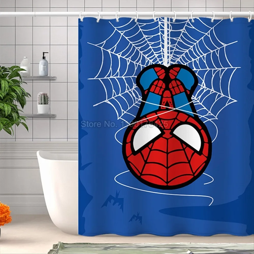 Q Version of Spiderman Shower Curtain for Bathroom with Hooks Cartoon  Avengers Waterproof Bath Drapes 150x180cm Kids Gift