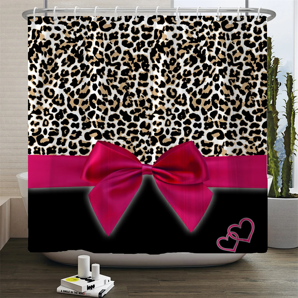 Sexy Red leopard Print Creative Shower Curtains Cosmetics Heart Pattern Fashion Waterproof Bath Curtain Girls Room Decor Gifts