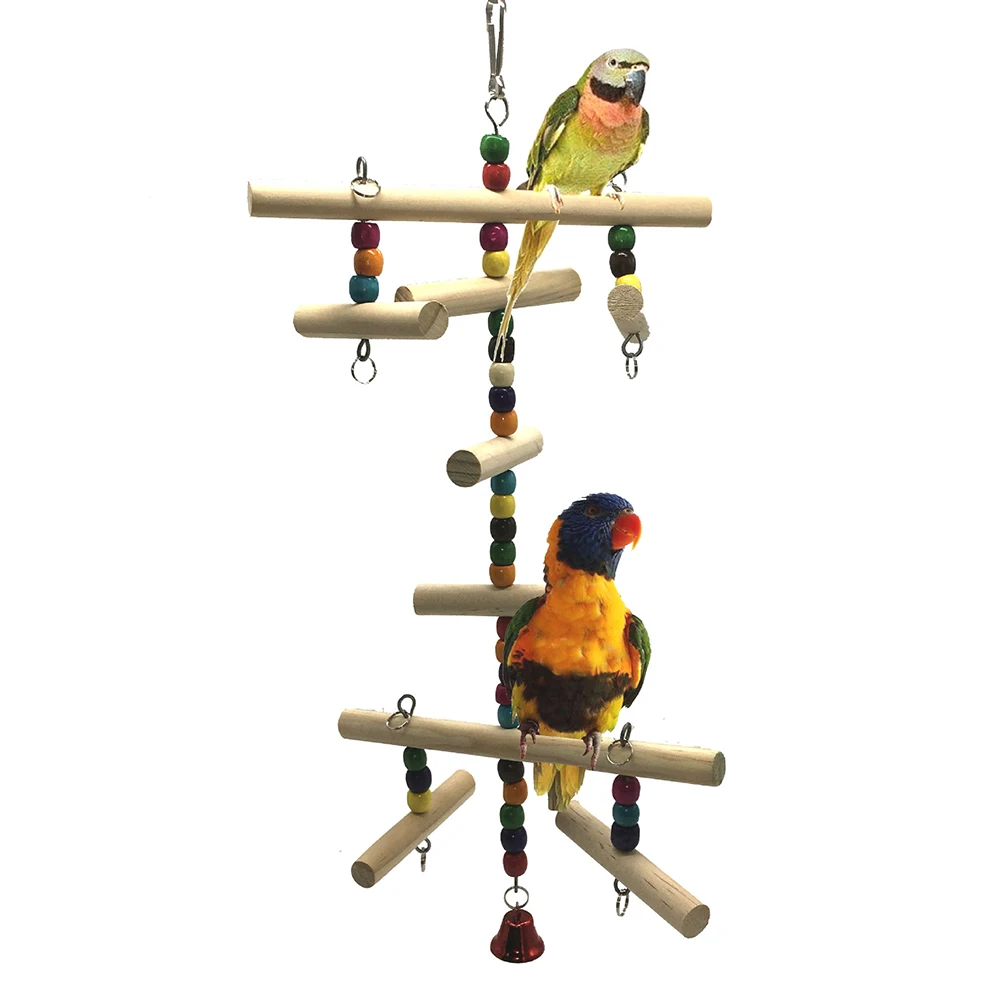 

SWEETHOME WOODEN Parrot Hanging Chew Toys Colorful Round Wooden Bead Birdcage Accessories With Bell For Small Medium Parrot