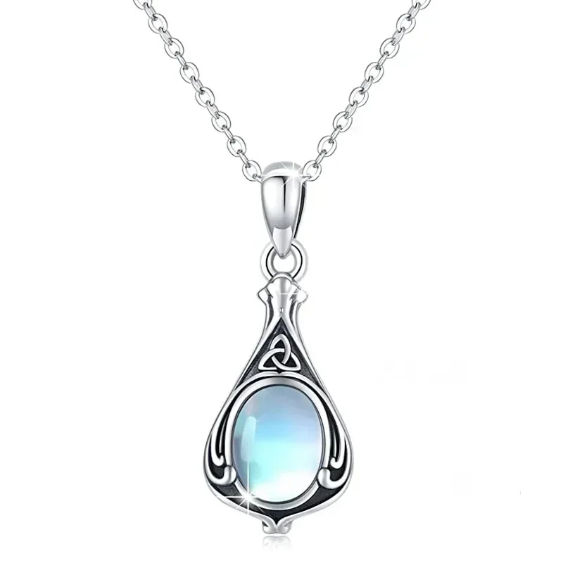 Oval Blue Imitation Opal Pendant Necklace for Women Wedding Party Aesthetic Female Neck Accessories Fashion Lady Jewelry