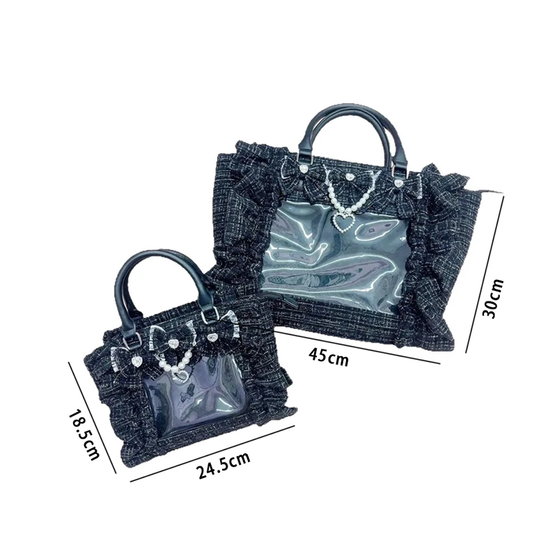 Japanese Ruffled Bow Bead Ita Bag College Style JK Girls Large Capacity Tote Bag Sweet Exquisite Transparent Window Handbag - view 6