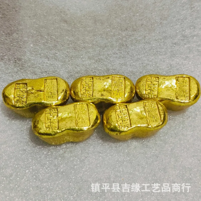 Collectible vintage-style crafts: ingots, , brass Five Emperors coins, gold beans, symbolizing fortune, prosperit