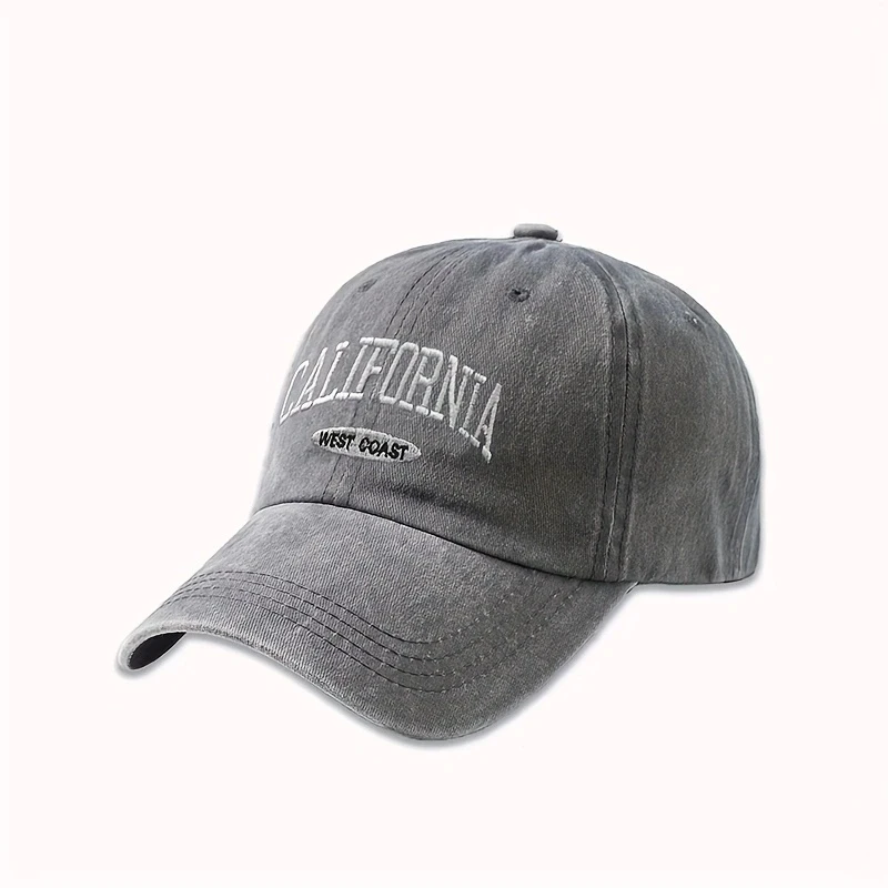 Fashionable Versatile Washed Letters Solid Color Embroidered Baseball Cap For Men Wide Brimmed Casual Sports Cap For Women