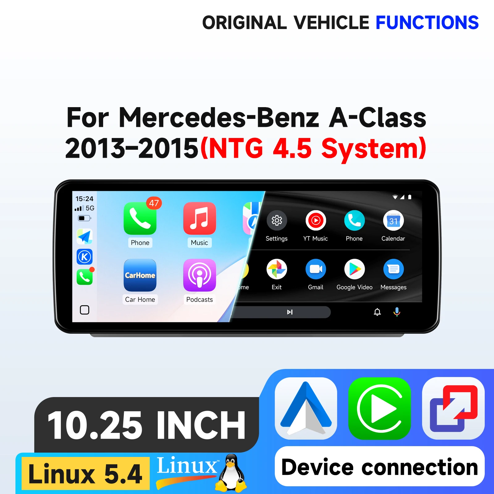 Plug-and-Play draadloze CarPlay voor Mercedes Benz A-Klasse CLA GLA W176 C117 X117 X156 NTG4.5 met Android Auto AirPlay navigatie stereo GPS navigatie audio originele auto CD-speler IDrive