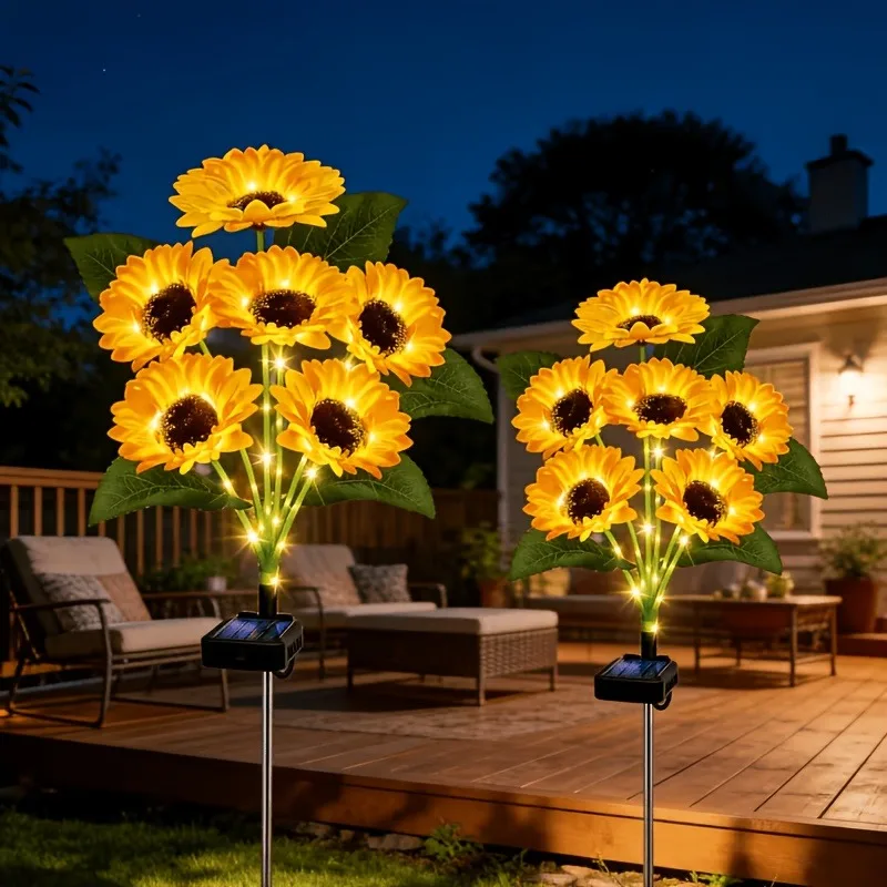 2PCS Sunflower Solar Garden Lights, Solar Sunflowers, Solar Ground Stake Lights for Yard, Lawn, Patio / Holiday Decor for Christmas / Halloween / Valentine's Day to Create a Romantic Atmosphere, Single Bundle of 6 Sunflowers - view 4