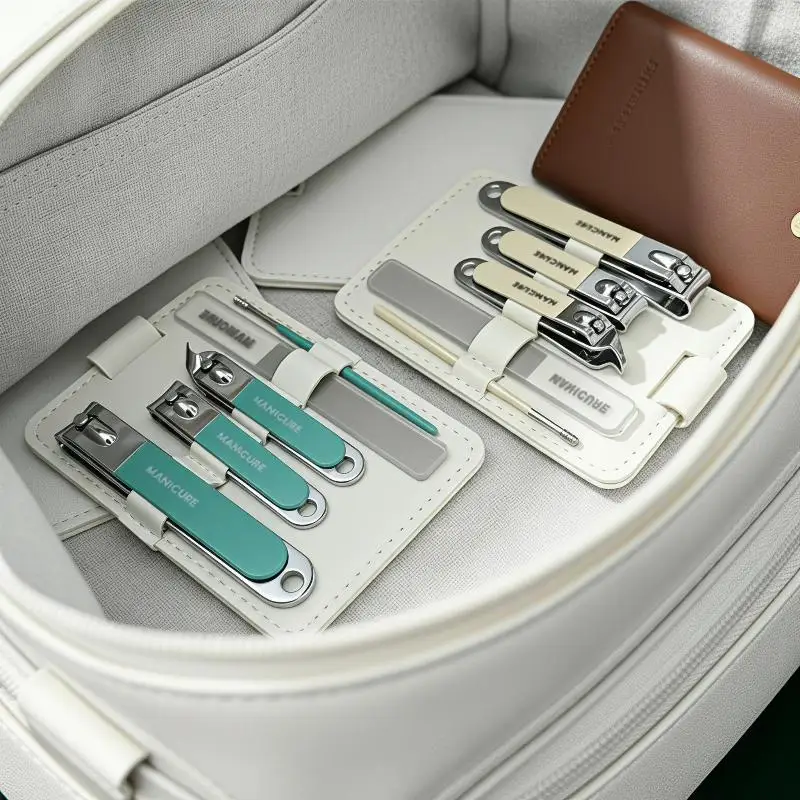 5pcs Professional Manicure And Pedicure Kit Includes Nail Clipper Nail File And Ear Pick Portable Storage Case Tool