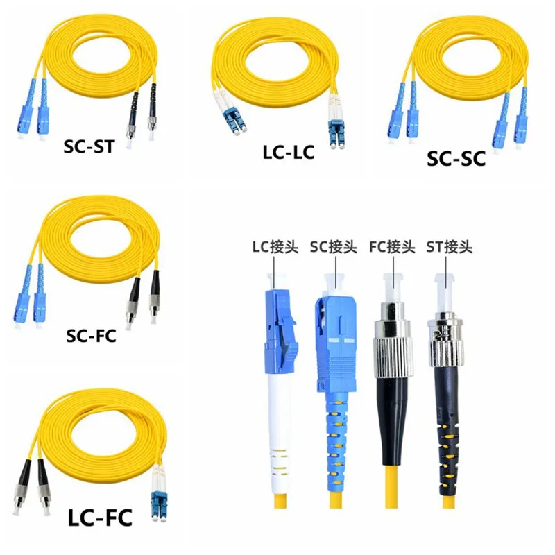 Çift SC LC ST FC UPC'den LC UPC'ye Simpleks PVC Tek Modlu Fiber Yama Kablosu Fiber Optik Yama Kablosu Kablosu 1m 2m 3m 10m 20m 50m