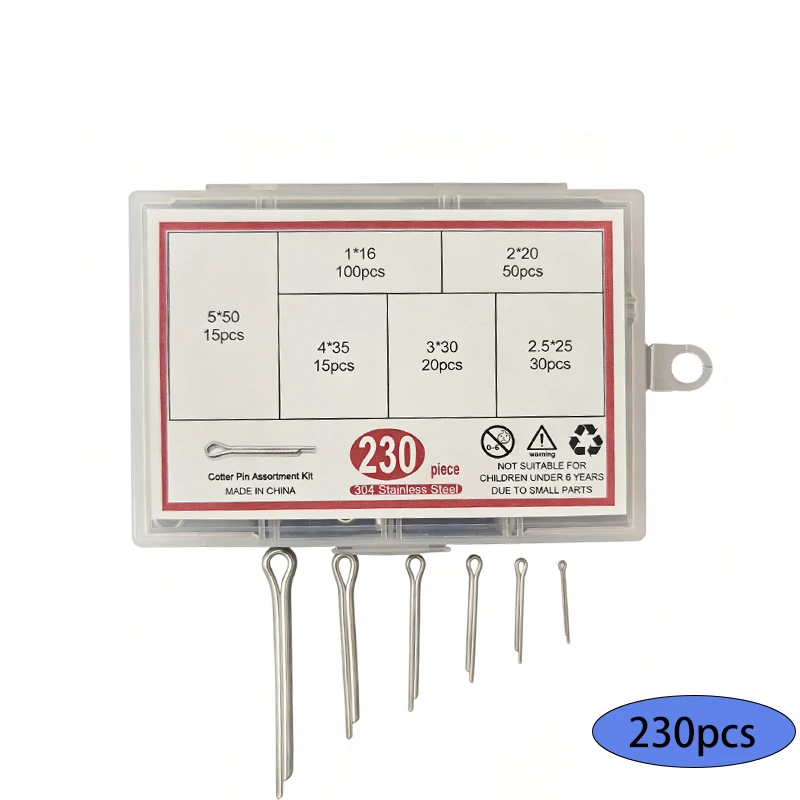 

LINKCHO 230pcs Split Pins Mixed Set 304 Stainless Steel Split Pin Assortment Kit 230pcs Split Hairpin Safety Pins U-shaped Pins