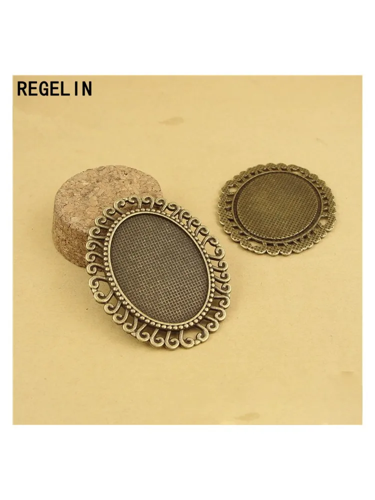 REGELIN antyczne posrebrzane Alloy Cameo 30*40mm owalne ustawienia Cabochon 5 sztuk/partia biżuteria ustalenia i komponenty akcesoria — zdjęcie 2