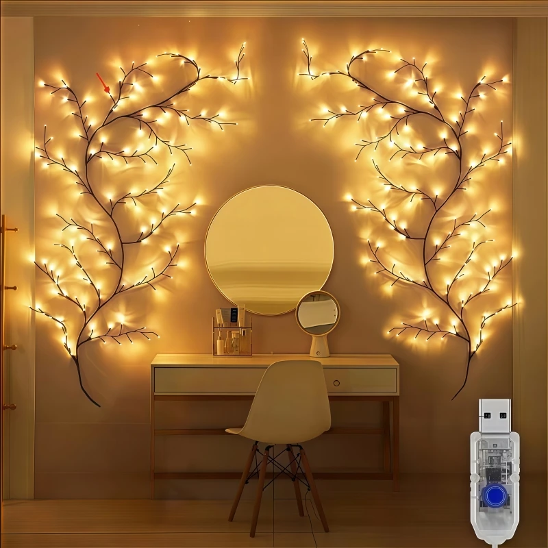 Nice 72/96Led Lights,8Moeds Remote Control USB Powered Bendable Willow Vine Light, For Wall Home Decor Indoor Outdoor Night Ligh