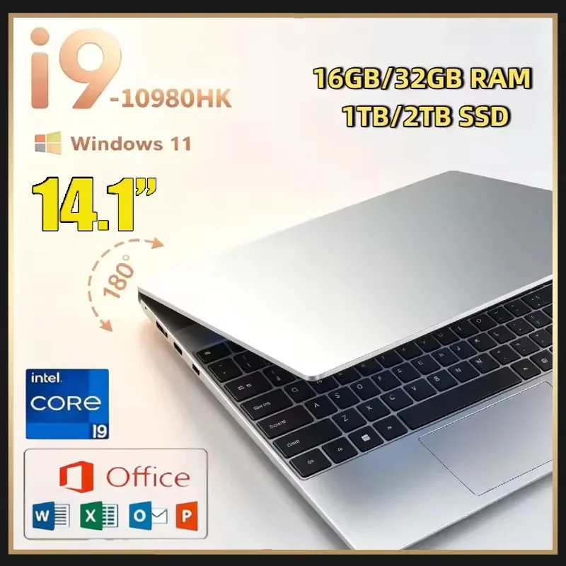 14.1 Inch Laptop Intel Core I9 10980HK Windows 11 32GB DDR4 2TB SSD Gaming Laptop Office PC Gamer Portable Notebook Computer