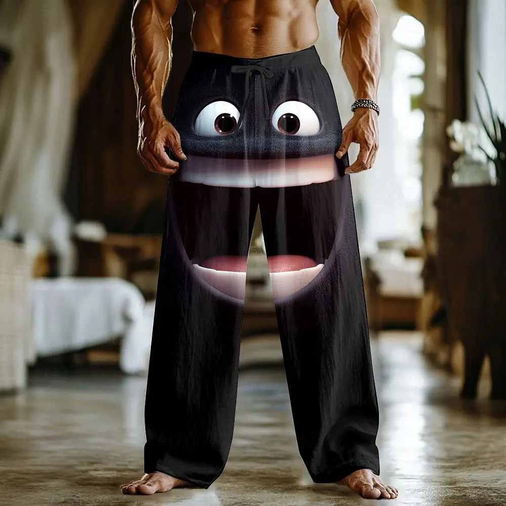Herren 3D Cartoon-Expressions-Hose, Baggy Pants, Freizeithose, mittelhoher Bund, lustiger Stil, elastischer Kordelzug, Herbst/Frühling – Detail 11