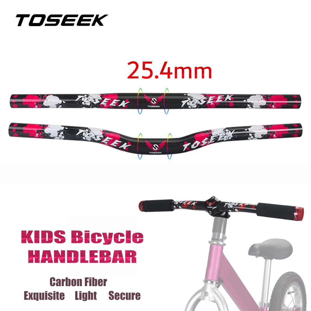 

TOSEEK Carbon kids bike Handlebar 25.4mm 380-580mm Balance Slide Scooter/Push Bike/Bicycle FLAT/Rise Handlebars MTB accessories