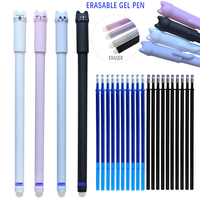 4 creative cat erasable gel pen set with refill 0.5mm washable handle magic eraser blue/black ink erasable office stationery