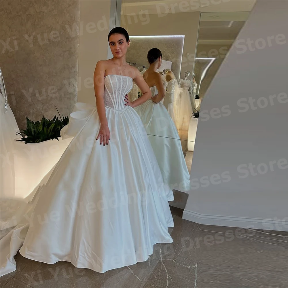 

Изящные женские свадебные платья трапециевидной формы без бретелек, платья невесты, кружевное платье без рукавов, Vestido De Novia по индивидуальному заказу, Vestidos De Novia Boda