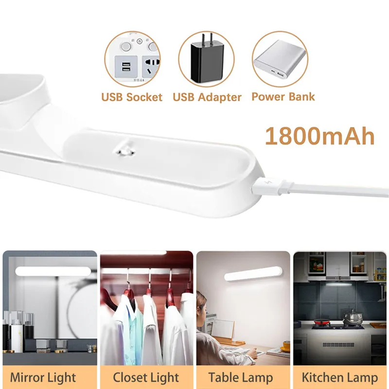 LED Night Light Magnet Dorm Cabinet Lights 30cm 1800AmAh USB Nightlight Dimmable Table Lamp for Closet Kitchen Wardrobe Cupboard