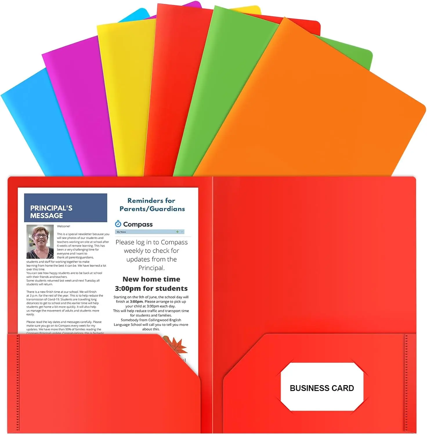 

6-Color Plastic Folders with Pockets, Heavy Duty Two-Pocket Folder for Office and School Organization