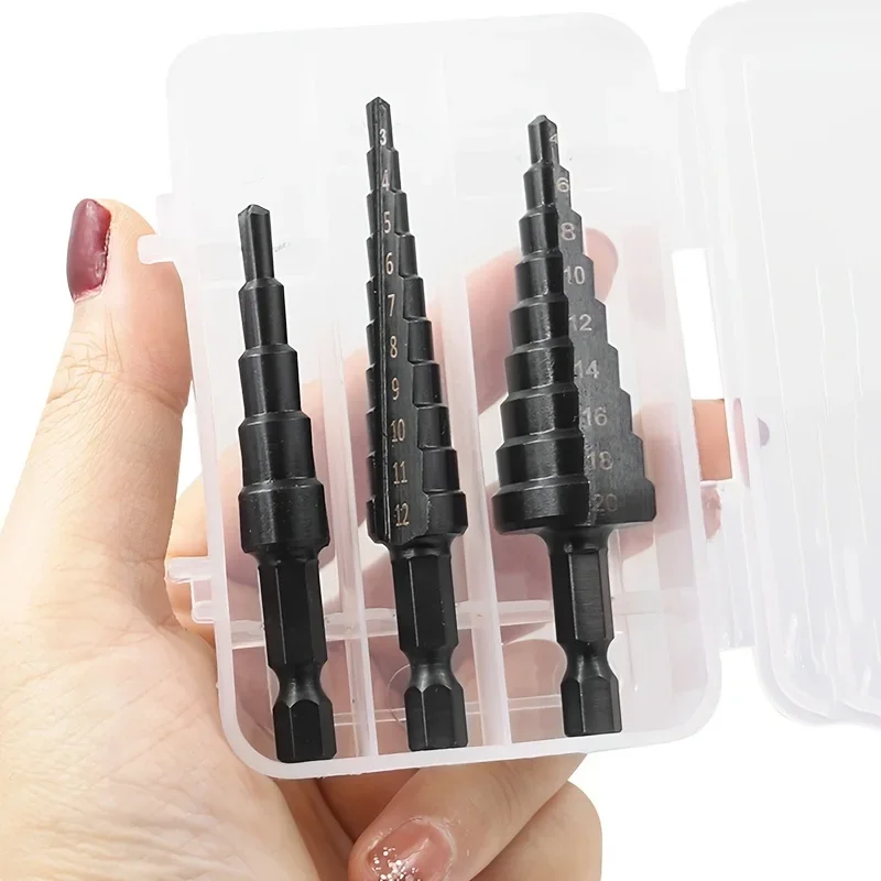 

3 Pieces/set 3-12/4-12/4-20mm HSSHSS Cobalt Step Drill Bit Metal Hole Saw Reamer Straight Slot Hexagonal Shank Metal Drill Bit