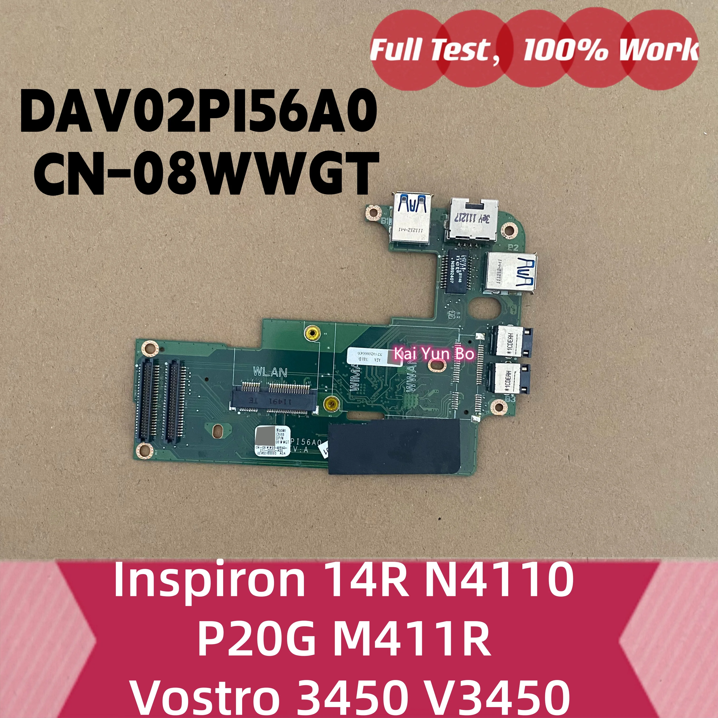 Placa de Áudio USB e Ethernet LAN para Laptop Dell Inspiron 14R N4110 P20G M411R Vostro 3450 V3450 DAV02PI56A0 CN-08WWGT 08WWGT 8WWGT