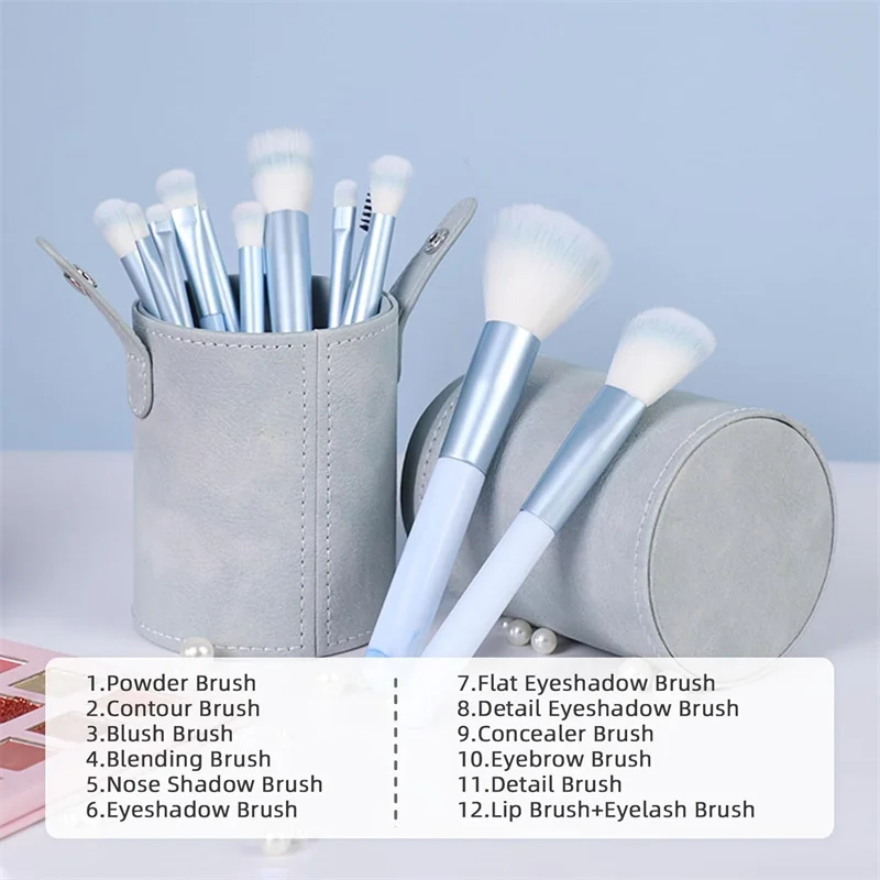 Professional Makeup Brushes Set, escova portátil, Fundação Blush, pó, sombra, corretivo, mistura, profissional, 12Pcs