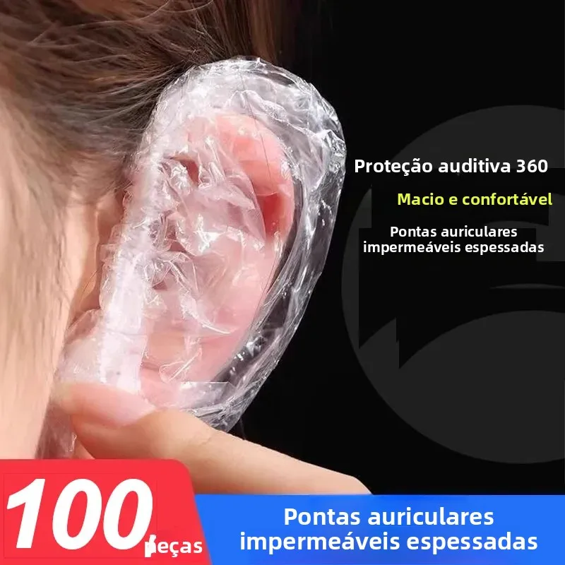 Novo Kit com 100 Protetores Descartáveis para Cabelo e Orelha, Elásticos, Transparentes, Impermeáveis, para Tintura e Banho - Ferramenta de Proteção ZXPJ04