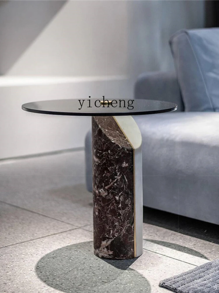 ZK Marble Nordic Glass Coffee Table Model Room Living Room Hong Kong Style Side Table round