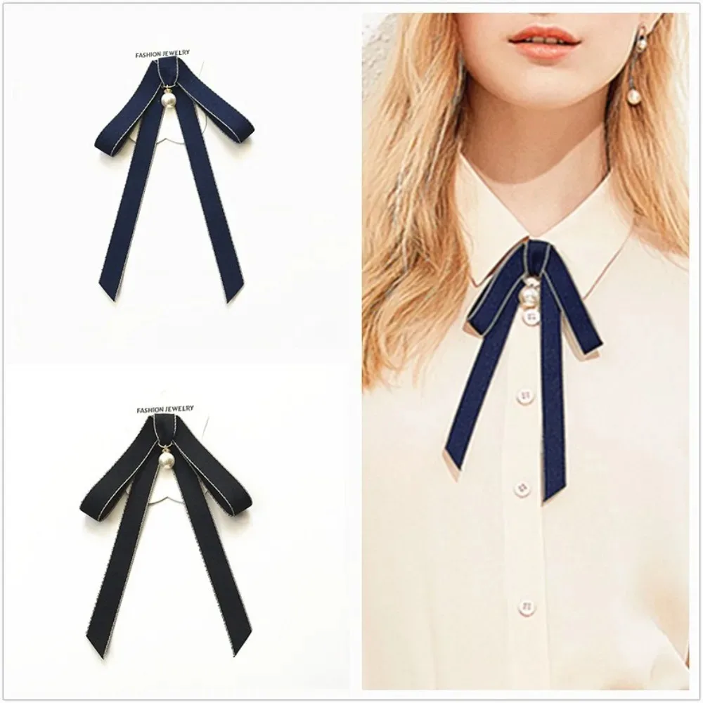 Fashionable Bow Tie Women's College Style Professional Workwear Collar Flower Shirt Collar Lace-up Pin Dual-purpose